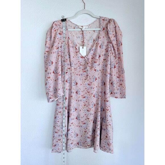 NWT LoveShackFancy Juree Floral Silk 3/4 Sleeve VNeck Mini Dress Pink Dust Storm - Picture 13 of 16